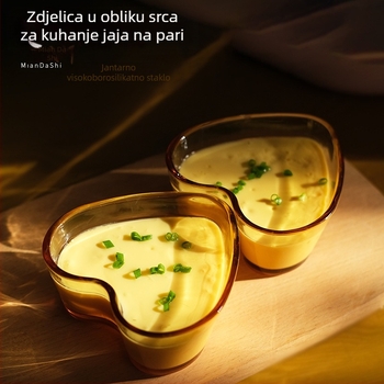 Staklena zdjelica u obliku srca, jantarne boje, za kuhanje na pari, pripremu riže na pari, voće, sushi i zdjela za grickalice