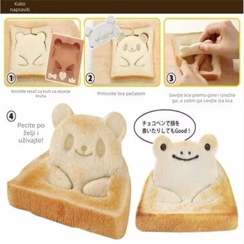 3D kalupi za kruh s oblikom životinja: žaba i panda – DIY set za sendviče i rižine kuglice