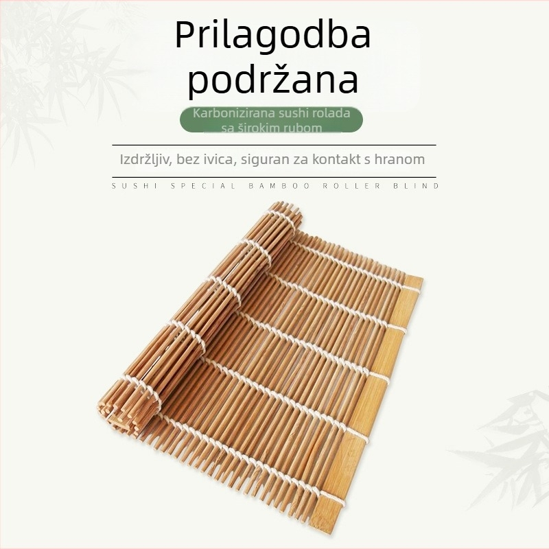 Bambusov sushi mat – DIY alat za omatanje s nori i rižom, karbonizirane široke rubove, ručna izrada