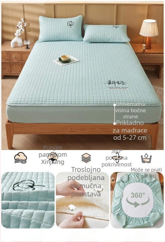 Navlaka od 100% pamuka s quilted uzorkom za jednokrevetnu postel, debeli madrac zaštita, trodijelni set