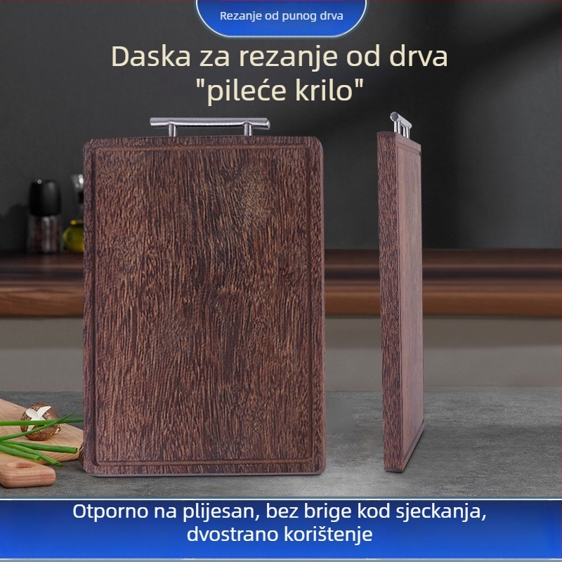 Dvostrana drvena daska za rezanje s T-ručkom za vješanje – višefunkcionalna kuhinjska daska