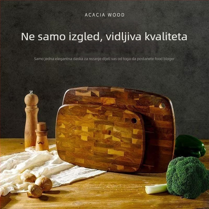 Dvostrana daska za rezanje od akacijinog drveta, antibakterijska i otporna na plijesan, masivno drvo kuhinjska daska