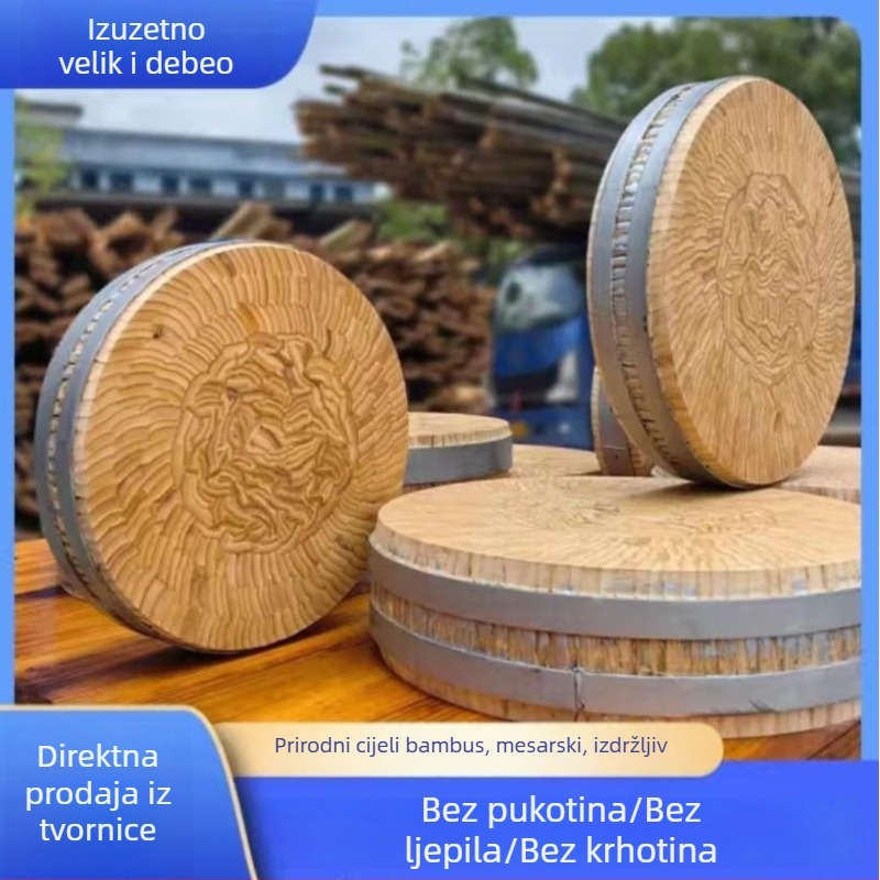 Okrugla debela daska za rezanje od bambusa – kuhinja, meso, kosti i povrće, kućna i komercijalna uporaba