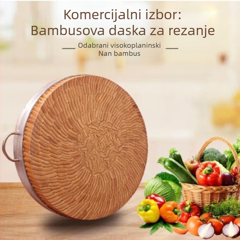 Okrugla debela daska za rezanje od bambusa – kuhinja, meso, kosti i povrće, kućna i komercijalna uporaba