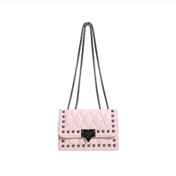 Ženska torba preko ramena s lancem i rivetima, mekana PU koža, romboidno štepana crossbody mala kvadratna torba