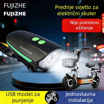 Ambush 7588 prednje svjetlo za bicikl — punjivo, za noćnu vožnju, s električnim klaksonom