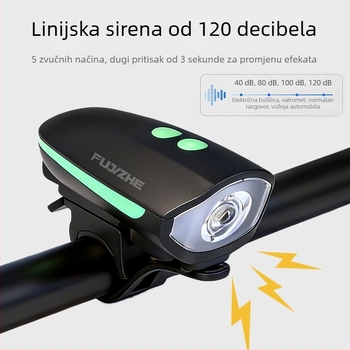 Ambush 7588 prednje svjetlo za bicikl — punjivo, za noćnu vožnju, s električnim klaksonom
