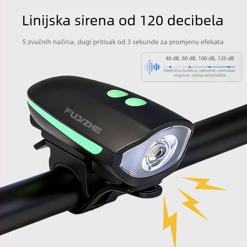 Ambush 7588 prednje svjetlo za bicikl — punjivo, za noćnu vožnju, s električnim klaksonom