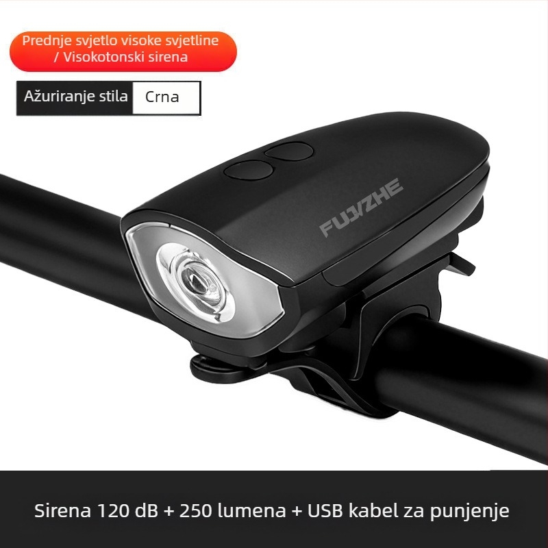 Ambush 7588 prednje svjetlo za bicikl — punjivo, za noćnu vožnju, s električnim klaksonom
