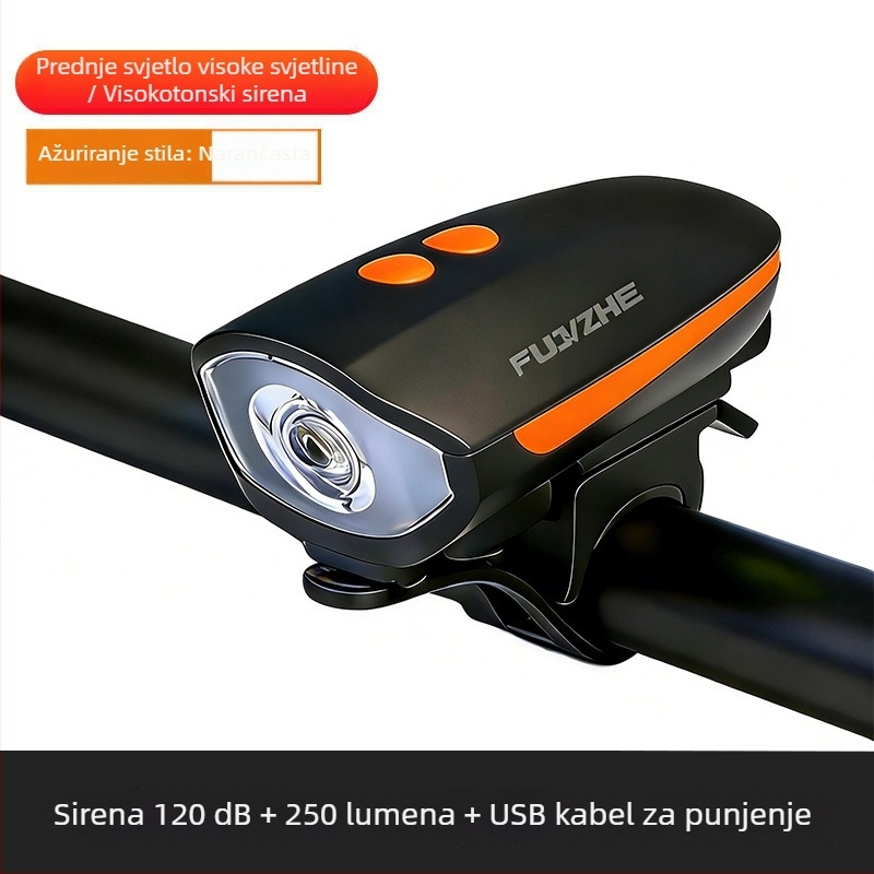Ambush 7588 prednje svjetlo za bicikl — punjivo, za noćnu vožnju, s električnim klaksonom