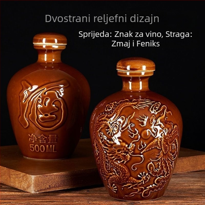 Keramička vinska boca za kućnu upotrebu, motiv zmaja i feniksa, tradicionalni stil, velika kapaciteta, uz nosivu košaru, 1 jin, 2 jin, 3 jin, 5 jin
