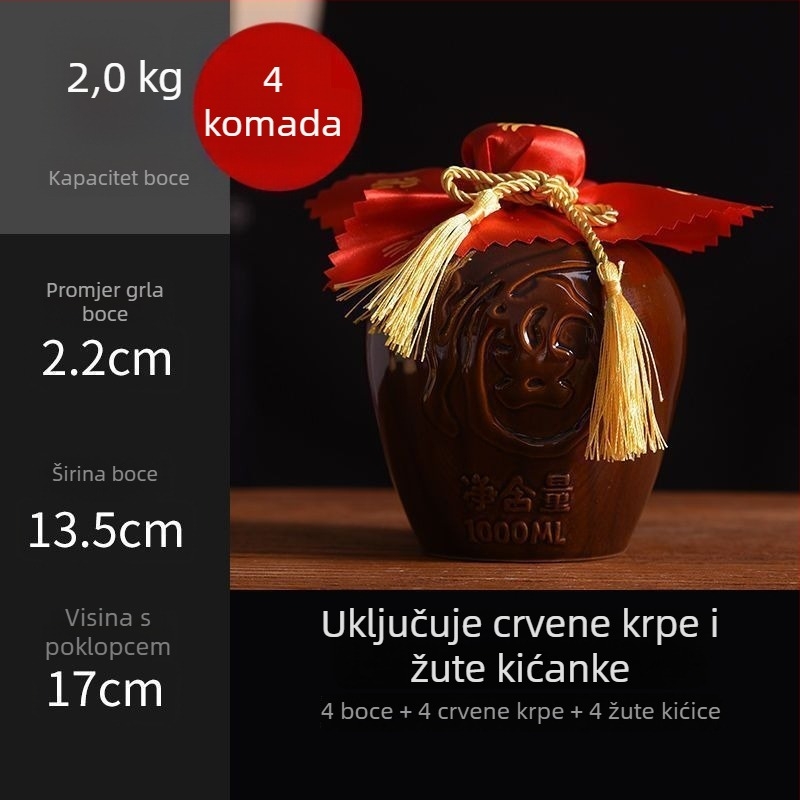 Keramička vinska boca za kućnu upotrebu, motiv zmaja i feniksa, tradicionalni stil, velika kapaciteta, uz nosivu košaru, 1 jin, 2 jin, 3 jin, 5 jin