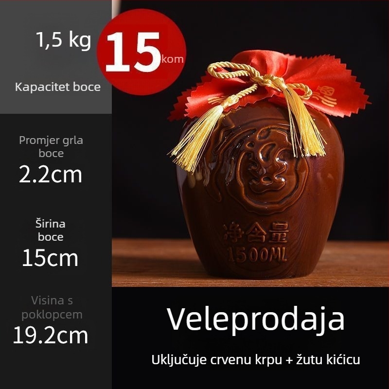 Keramička vinska boca za kućnu upotrebu, motiv zmaja i feniksa, tradicionalni stil, velika kapaciteta, uz nosivu košaru, 1 jin, 2 jin, 3 jin, 5 jin