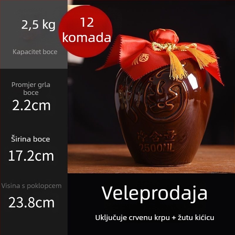 Keramička vinska boca za kućnu upotrebu, motiv zmaja i feniksa, tradicionalni stil, velika kapaciteta, uz nosivu košaru, 1 jin, 2 jin, 3 jin, 5 jin