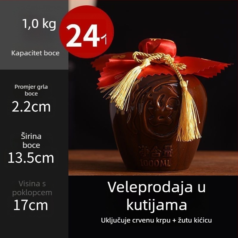 Keramička vinska boca za kućnu upotrebu, motiv zmaja i feniksa, tradicionalni stil, velika kapaciteta, uz nosivu košaru, 1 jin, 2 jin, 3 jin, 5 jin