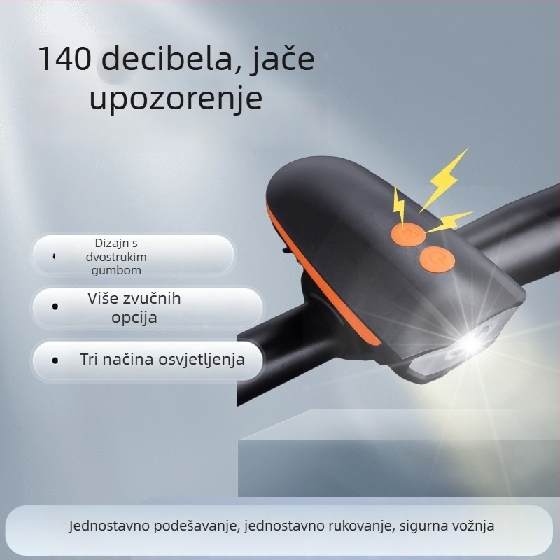 Svjetlo za bicikl s integriranim klaksonom za planinske i cestovne bicikle, visoka svjetlina za noćnu vožnju, USB-C punjenje