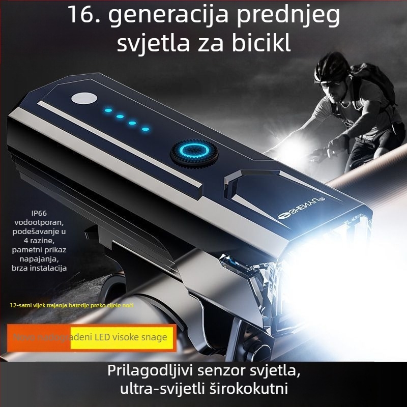 Prednje svjetlo za bicikl – super svijetlo, dug domet, punjivo, za noćnu vožnju, vodootporno, oprema za planinsko bicikliranje
