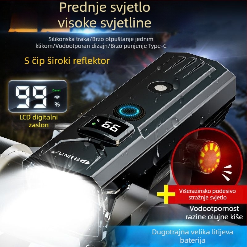 Prednje svjetlo za bicikl – super svijetlo, dug domet, punjivo, za noćnu vožnju, vodootporno, oprema za planinsko bicikliranje
