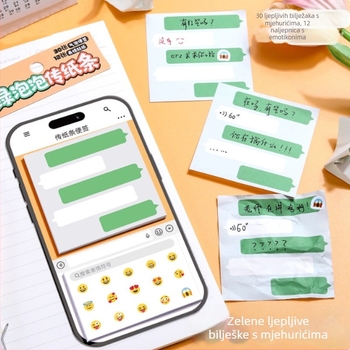Zeleni blok bilješki s emoji naljepnicama za chat i odvojivim bilješkama za nastavu