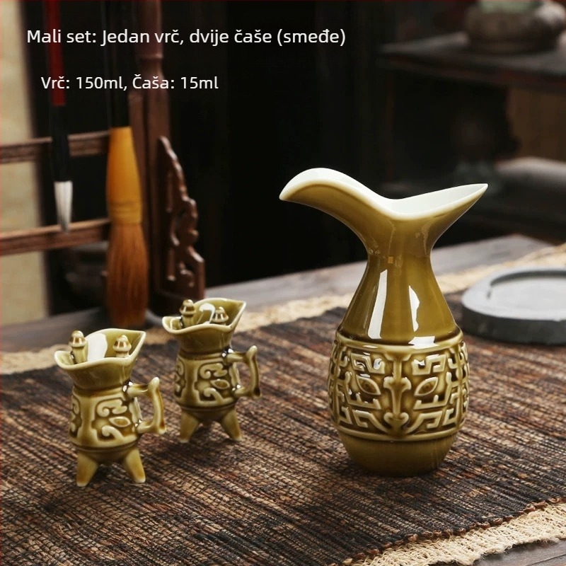 Keramički set za vino u kineskom stilu s dekanterom i čašama, luksuzno poklon pakiranje.