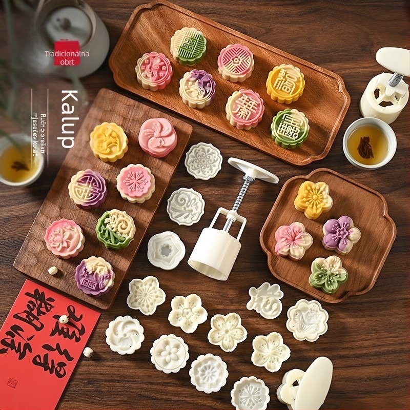Kalup za Mooncake s mung grahom, ručna presa, kućna upotreba, 50 g / 75 g, reljefna površina za pečenje s ledenom kožom