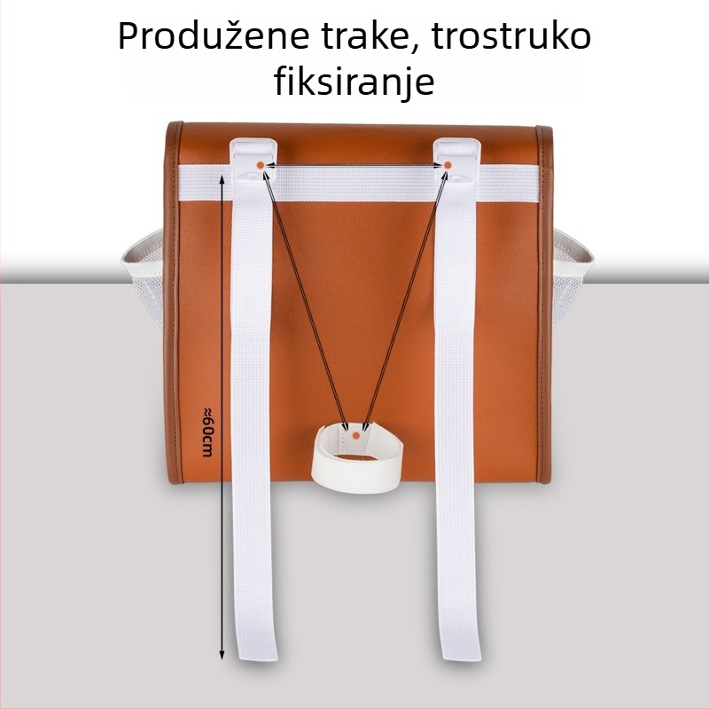 Vodootporna PVC torbica za bicikl s prednjim i stražnjim spremištem, za punjač električnog bicikla, kapacitet oko 8 litara.
