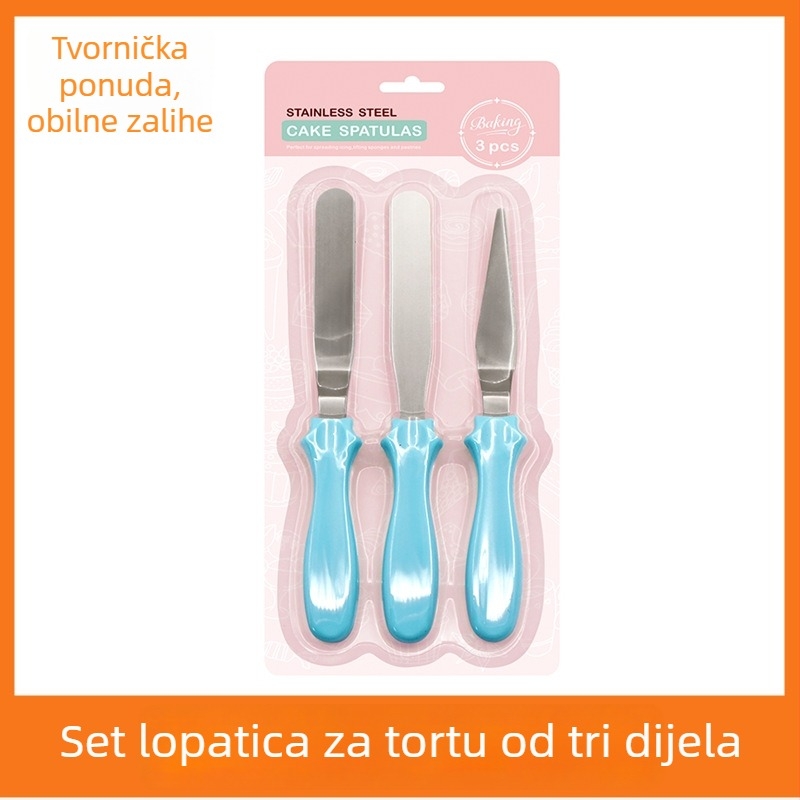 Trostruki set spatula za tortu: spatula, nož za demontažu iz kalupa, nož za izravnavanje od nehrđajućeg čelika za pečenje i ukrašavanje