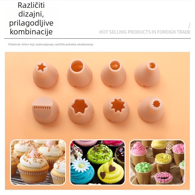 10-dijelni set PP plastičnih vrhova za ukrašavanje uz silikon vrećicu za icing i konektor