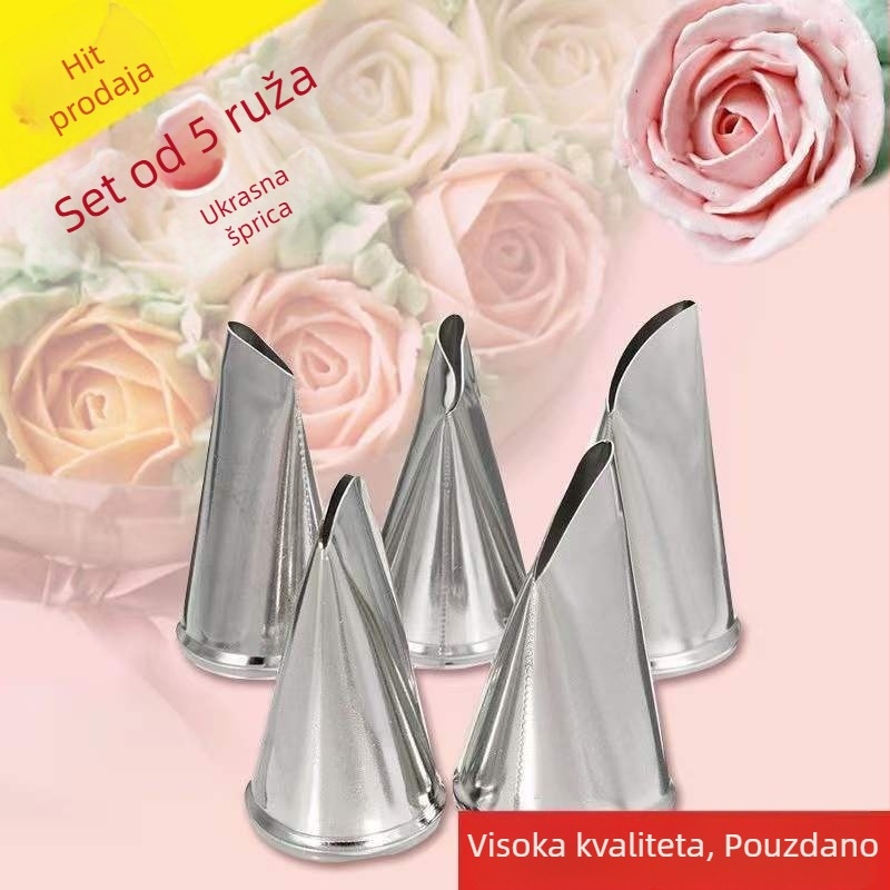 Set mlaznica za ukrašavanje kolača u obliku ruže, 5 kom, mlaznice s laticama, 304 nehrđajući čelik