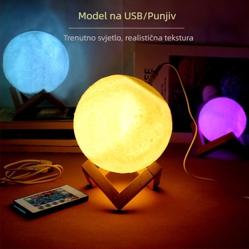 USB napajana lampica mjeseca u obliku planete, multicolor LED osvjetljenje — dodirno upravljanje, noćna lampica