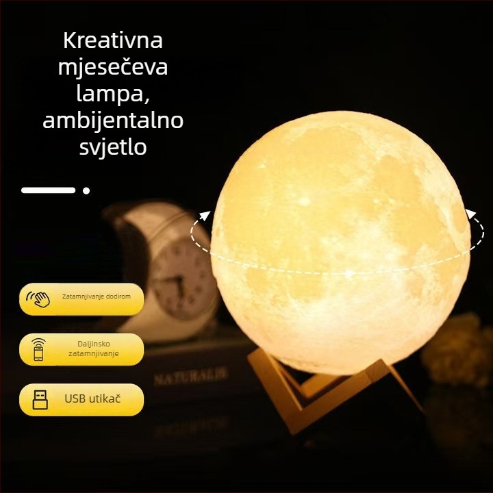 USB napajana lampica mjeseca u obliku planete, multicolor LED osvjetljenje — dodirno upravljanje, noćna lampica
