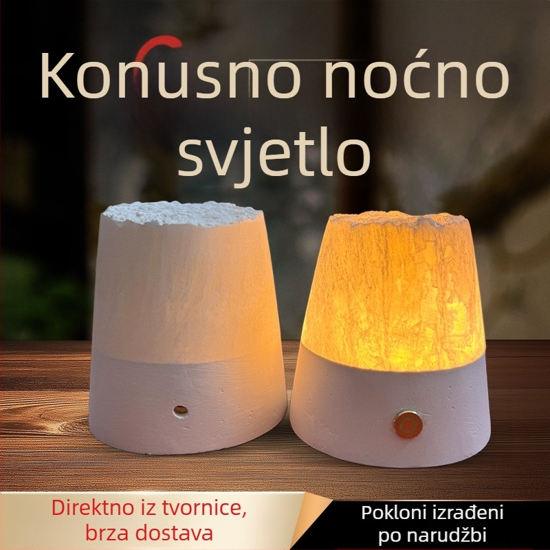 Prirodno poluprozirno sádrovito konično noćno svjetlo, punjiva dekorativna lampica, prilagodljiva očima, elegantna atmosfera spavaće sobe