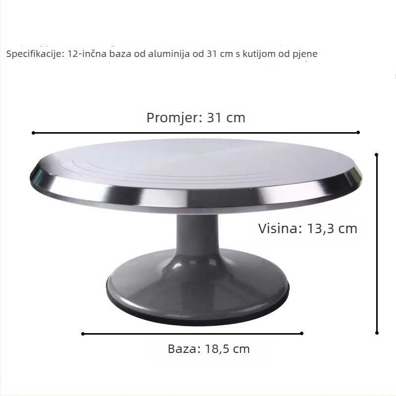 Tortni okretni tanjur od aluminijskog legura, protuklizan, promjer 25–30 cm, za ukrašavanje