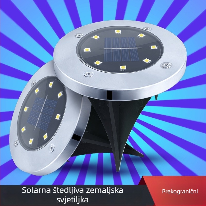 Solarna podzemna svjetiljka s 8 LED, nehrđajući čelik, vanjska svjetiljka za dvorište i travnjak