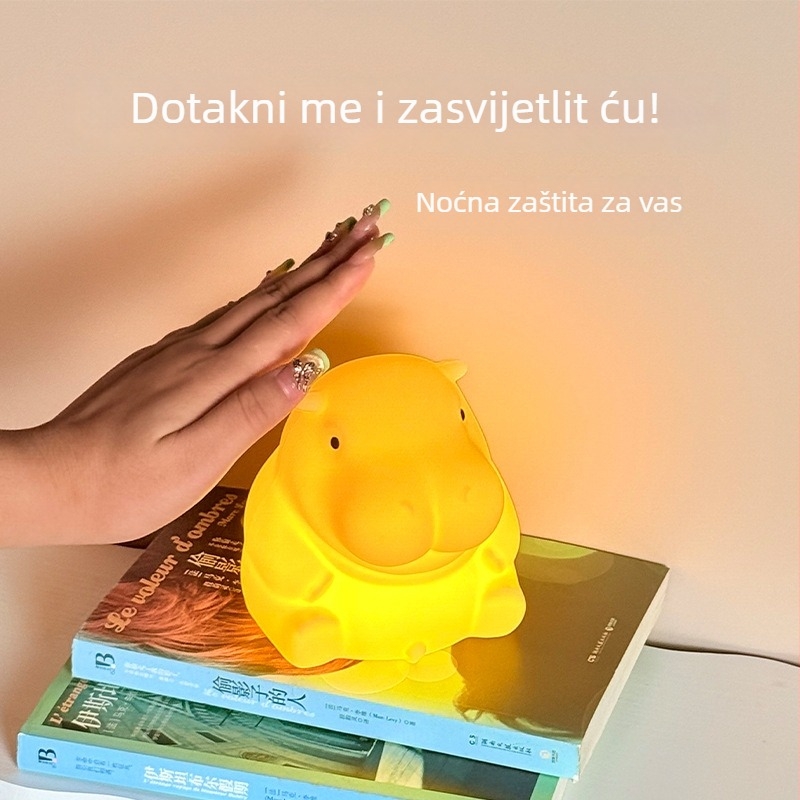 Noćna lampa u obliku hipopotama, ambijentalno svjetlo, ukras za noćni ormarić, trostupanjsko podesivo nježno svjetlo, silikonski poklon