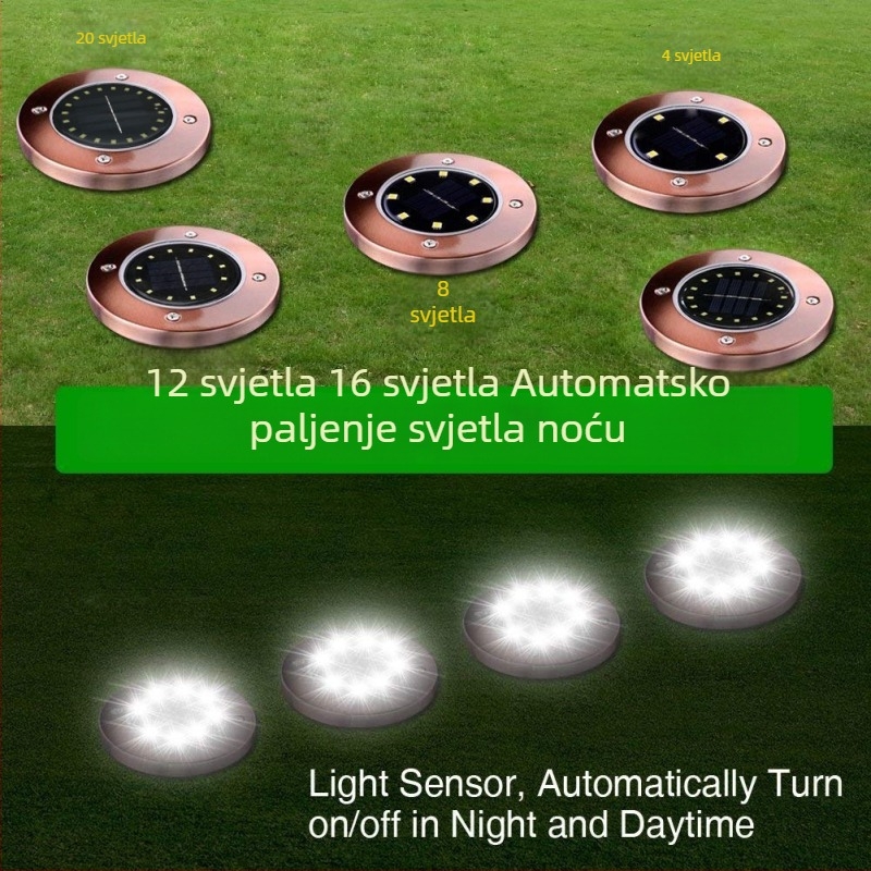 Brončano-solarna LED lampica za ugradnju u zemlju (8, 12, 16 ili 20 LED)