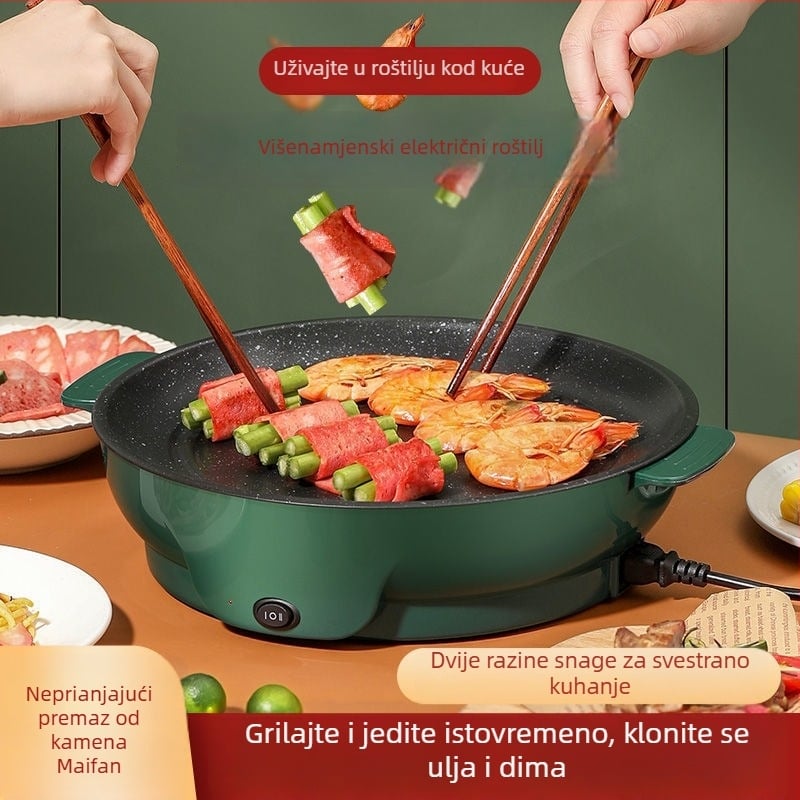 Električna grill tava za kućnu upotrebu, barbecue tava, bezdimni roštilj, prženje i pečenje – promjeri 22/26/30 cm