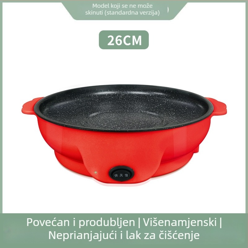 Električna grill tava za kućnu upotrebu, barbecue tava, bezdimni roštilj, prženje i pečenje – promjeri 22/26/30 cm