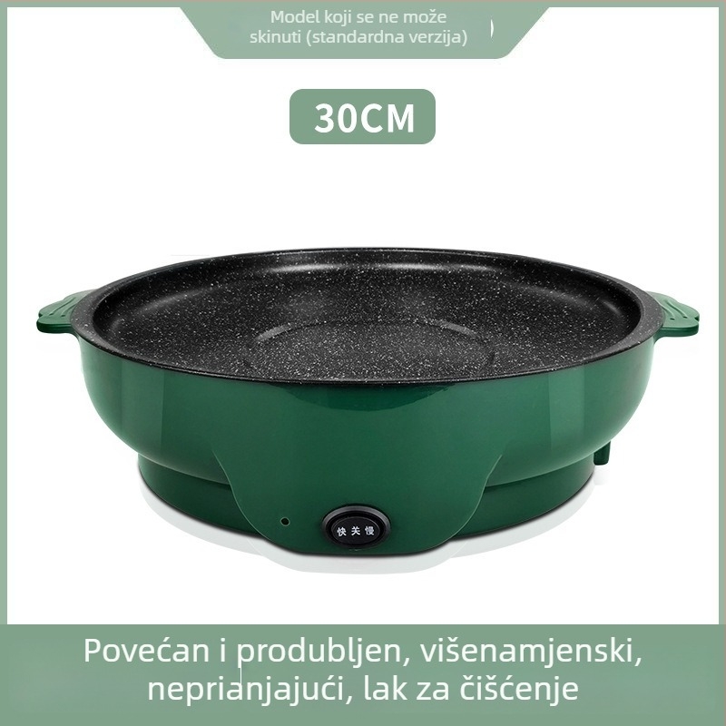 Električna grill tava za kućnu upotrebu, barbecue tava, bezdimni roštilj, prženje i pečenje – promjeri 22/26/30 cm