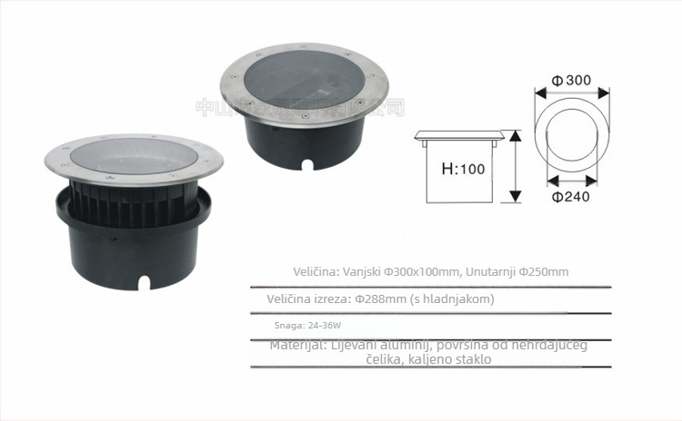 LED kućište za podzemno osvjetljenje, kružnog oblika, 100 mm, nehrđajući čelik
