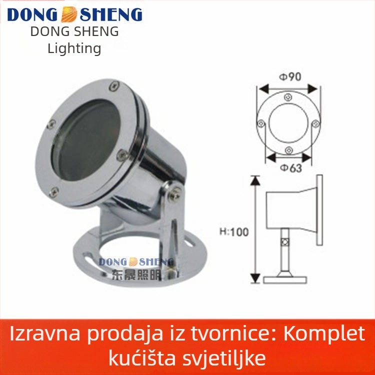 Kućište podvodne lampe od nehrđajućeg čelika, 90 mm, cinkova legura, GU10 utičnica, komplet za ugradnju podvodne lampe