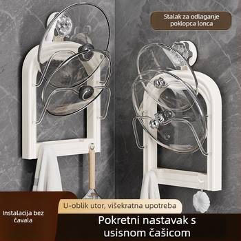 Zidni držač za poklopce lonaca i daske za rezanje, bez bušenja, s odvojivim odvodičem, kuhinjska organizacija