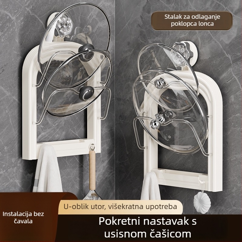 Zidni držač za poklopce lonaca i daske za rezanje, bez bušenja, s odvojivim odvodičem, kuhinjska organizacija