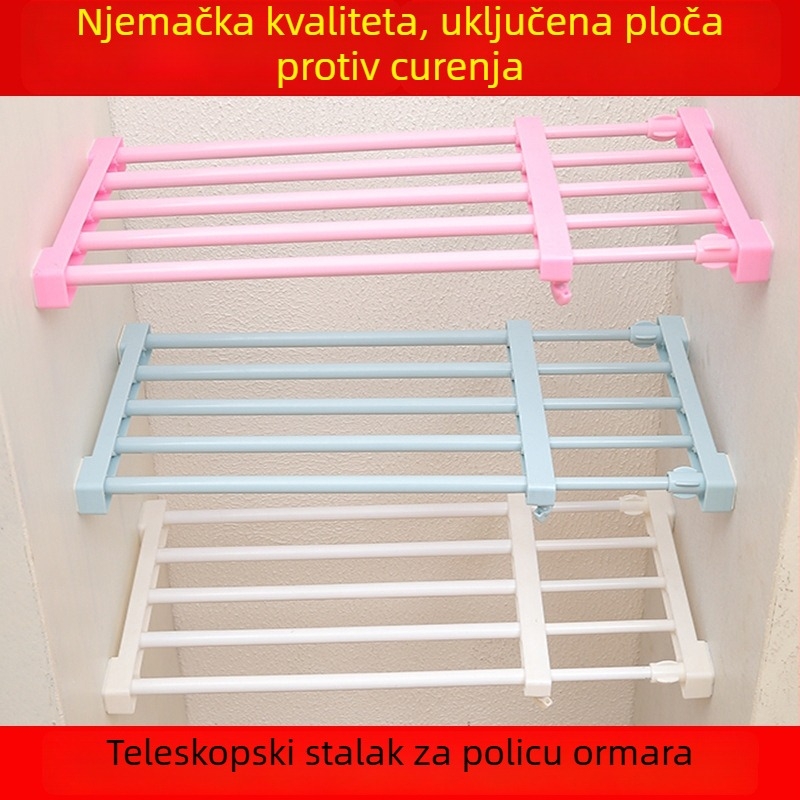 Teleskopski organizator za garderobu i cipele s pregradama, montaža bez bušenja
