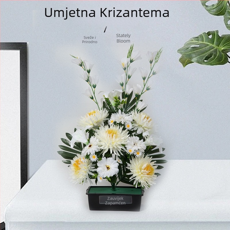Satenasti buket krizantema za Qingming pogreb, 19-glava Xiaoli krizantema s 15-glavnim krizantemama s centrom od pivonije