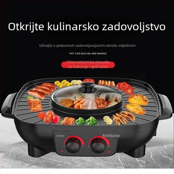 Električna posuda u jednom s roštiljem, kapacitet 4–5 L, dvostruka kontrola temperature, Shabu-Shabu i Teppanyaki