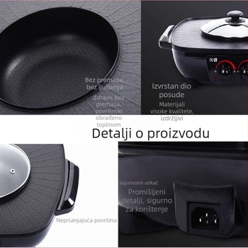 Električna posuda u jednom s roštiljem, kapacitet 4–5 L, dvostruka kontrola temperature, Shabu-Shabu i Teppanyaki