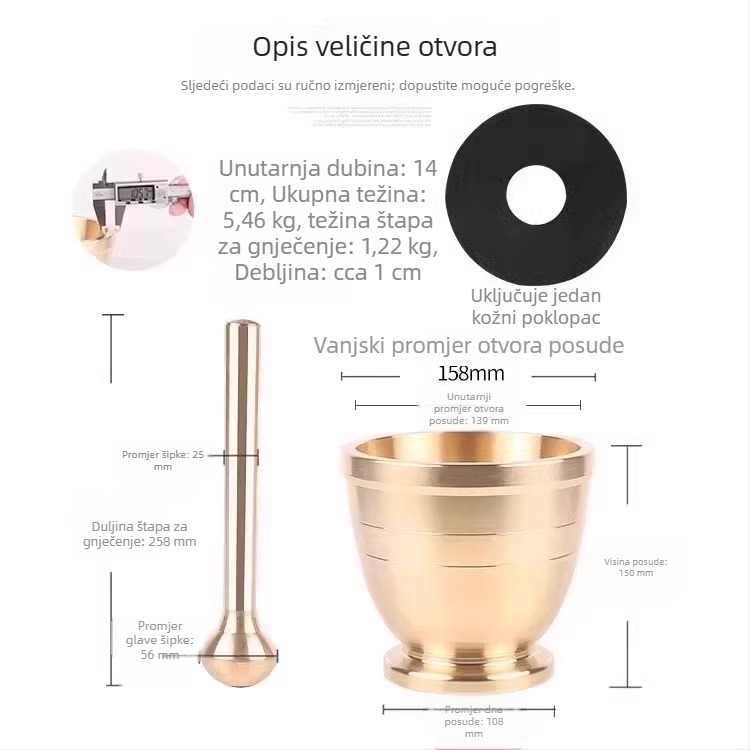 Masivan mortar i pestle, preša za češnjak i odvijač češnjaka; višenamjenski mljevenik za bilje i češnjak