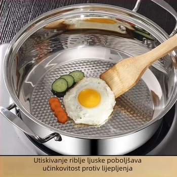 Izuzetno debeli lonac od nehrđajućeg čelika s neljepljivim dnom u uzorku ribljih ljuski, višenamjenska posuda za kuhanje juhe za kućnu i komercijalnu kuhinju, kompatibilna s indukcijskim pločama.