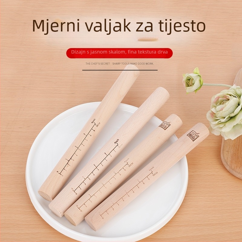 Drveni, bez lakiranja, kompaktni kuhinjski valjak za tijesto